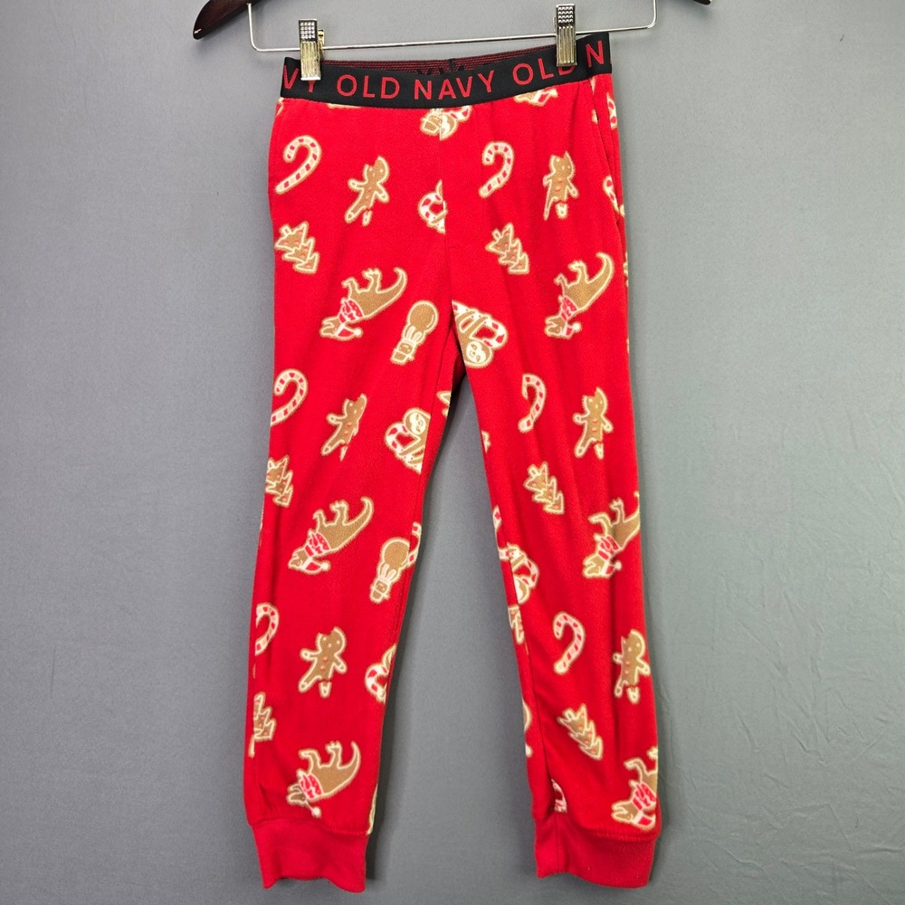 Old Navy Boys Pajama Pants Christmas Sloth Gingerbread Red Fleece Size S 6-7
